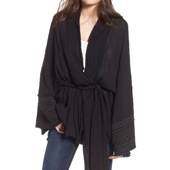 Free People Tops - Free People tie wrap black kimono M / L FP One